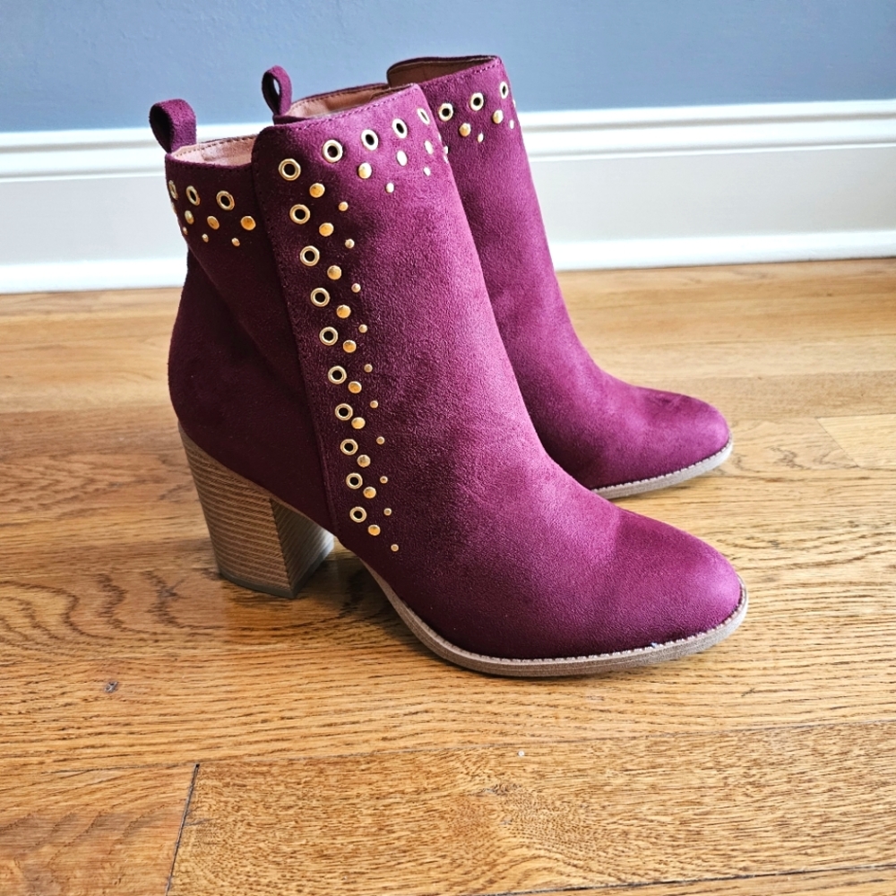 NEW! Faux Suede Gold Accent Ankle Bootie